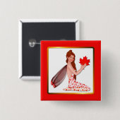 Badge Carré 5 Cm Pixie canadienne avec feuille d'érable (Devant & derrière)