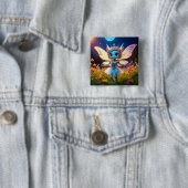 Badge Carré 5 Cm Pixie Robot Ballerina Danser en Fleur sauvage (En situation)