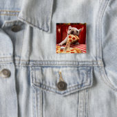 Badge Carré 5 Cm Pizza Slice mangeur de chien (En situation)