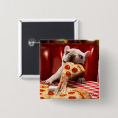 Badge Carré 5 Cm Pizza Slice mangeur de chien (Devant & derrière)