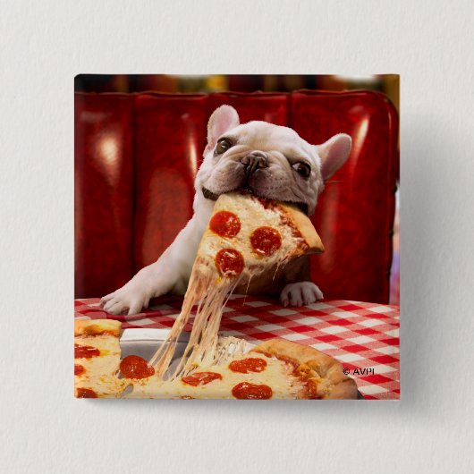 Badge Carré 5 Cm Pizza Slice mangeur de chien (Devant)