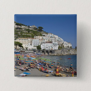 Badge Carré 5 Cm Plage à Amalfi, Campanie, Italie