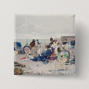 Badge Carré 5 Cm Plage chez Yport, 1878 (huile sur la toile)