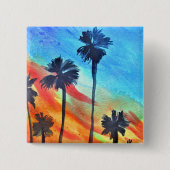 Badge Carré 5 Cm Plage de Sunset Palm Tree art surf (Devant)
