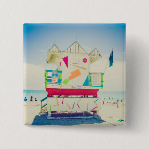 Badge Carré 5 Cm Plage du sud de la tour de maître nageur, Miami