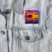 Badge Carré 5 Cm Plage majestueuse du coucher du soleil | Wailea, (En situation)