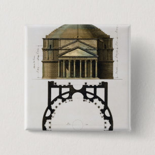 Badge Carré 5 Cm Plan au sol et façade du Panthéon, Rome, de