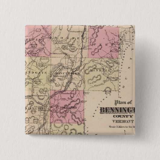 Badge Carré 5 Cm Plan du comté de Bennington, Vermont (Devant)