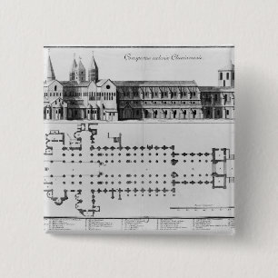 Badge Carré 5 Cm Plan et altitude d'abbaye de Cluny