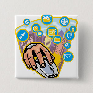 Badge Carré 5 Cm Plan rapproché de main sur la souris d'ordinateur