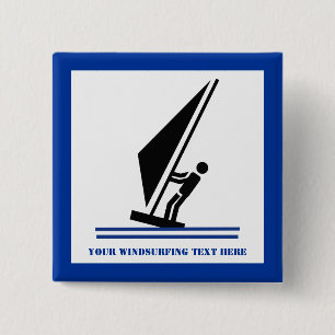Badge Carré 5 Cm Planche à voile à bord noir, planche à voile bleue
