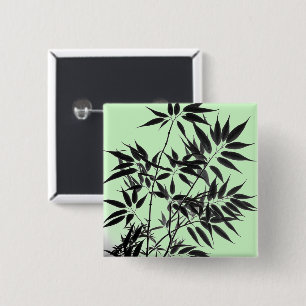 Badge Carré 5 Cm Plante en bambou noir et vert menthe