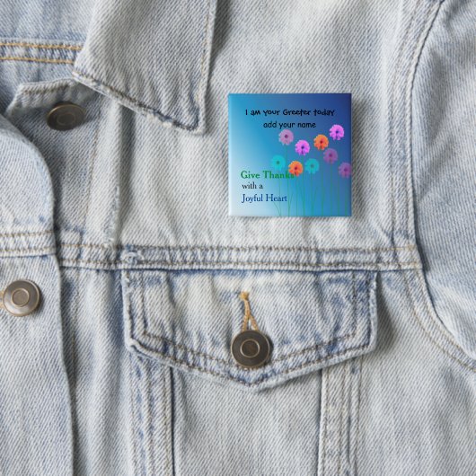 Badge Carré 5 Cm Plaque de nom de l'église Greeter (En situation)