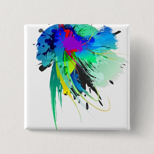 Badge Carré 5 Cm Plaques de peinture Peacock Abstraites (Devant)