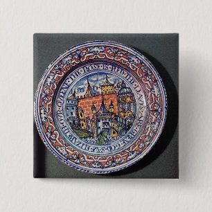 Badge Carré 5 Cm Plat de Delft avec des vues de la tour de Londres