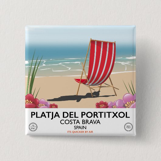 Badge Carré 5 Cm Platja del Portitxol, Costa Brava, Espagne (Devant)