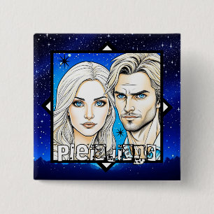 Badge Carré 5 Cm Pleiadians Extra Terrestres Course avec étoiles