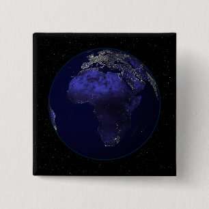 Badge Carré 5 Cm Pleine Terre la nuit montrant l'Afrique et l'Europ