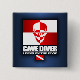 Badge Carré 5 Cm Plongeur de caverne - vivant sur The Edge