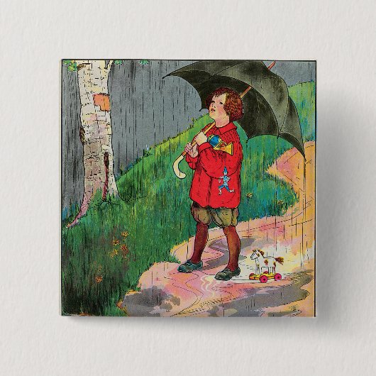 Badge Carré 5 Cm Pluie, Pluie, Pars - Mère Goose Nurserme Rhyme (Devant)