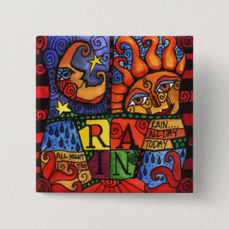 Badge Carré 5 Cm Pluie - Sun et conception de lune sur le bouton