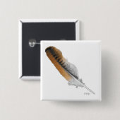 Badge Carré 5 Cm plume de Buse à queue rousse (Devant & derrière)