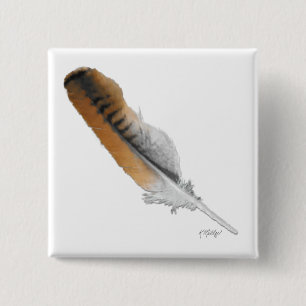Badge Carré 5 Cm plume de Buse à queue rousse