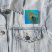 Badge Carré 5 Cm Plume de queue de paon (En situation)