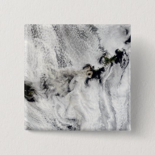 Badge Carré 5 Cm Plume du volcan Okmok, îles Aléoutiennes (Devant)