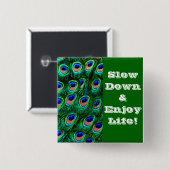 Badge Carré 5 Cm Plumes de paon_ (Devant & derrière)