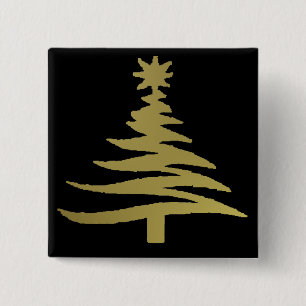 Badge Carré 5 Cm Pochoir d'arbre de Noël Or