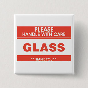 Badge Carré 5 Cm Poignée de verre fragile avec précaution