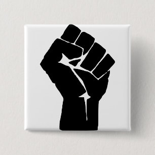 Badge Carré 5 Cm Poing Noir Levé - Résistance Protestation