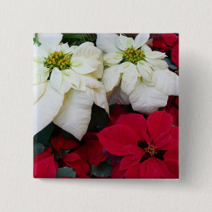 Badge Carré 5 Cm Poinsettias Rouges et Blancs II Fêtes de Noël