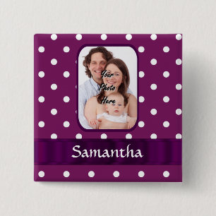 Badge Carré 5 Cm Pointe de polka violette