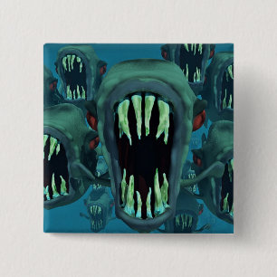 Badge Carré 5 Cm Poisson Piranhas Personnaliser Anniversaires