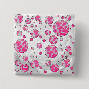 Badge Carré 5 Cm Poka Dot Vache rose et blanc