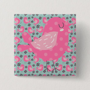 Badge Carré 5 Cm Polka Dot Birds and Flowers