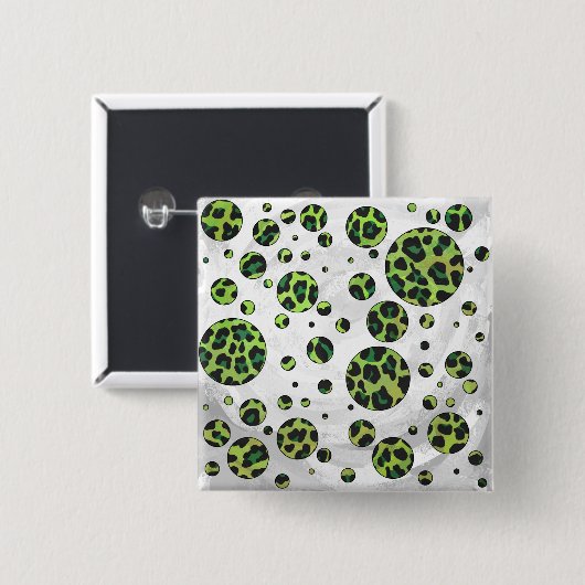 Badge Carré 5 Cm Polka Dot Leopard noir et vert (Devant & derrière)