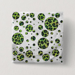Badge Carré 5 Cm Polka Dot Leopard noir et vert