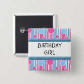 BADGE CARRÉ 5 CM POLKA DOT THÈME ANNIVERSAIRE FILLE NIP (Devant & derrière)