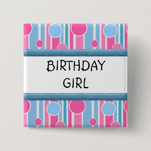 BADGE CARRÉ 5 CM POLKA DOT THÈME ANNIVERSAIRE FILLE NIP (Devant)