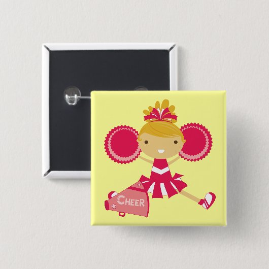 Badge Carré 5 Cm Pom-pom girl en rouge (Devant & derrière)