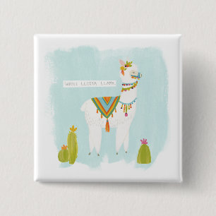 Badge Carré 5 Cm Pom Pom Llama Rama - Toute Lotta Llama