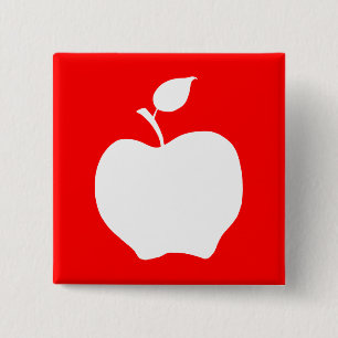 Badge Carré 5 Cm Pomme rouge et blanche