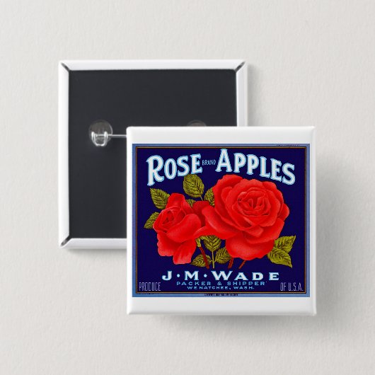 Badge Carré 5 Cm Pommes de marque rose (Devant & derrière)