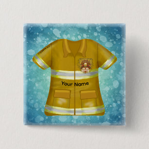 Badge Carré 5 Cm Pompier Bouclier Flammes