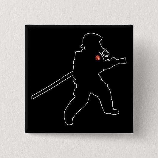 Badge Carré 5 Cm Pompier Hero incendie Secourt Silhouette (Devant)