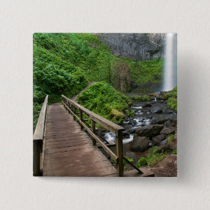 Badge Carré 5 Cm Pont à Latourell Falls, Columbia River Gorge,