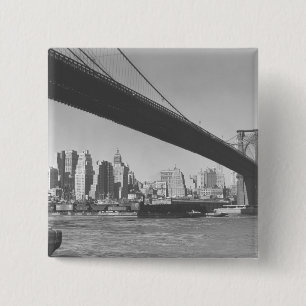 Badge Carré 5 Cm Pont de Brooklyn et horizon New York de Manhattan